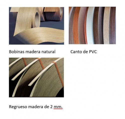 Cantos PVC,  natural, regrueso y bobinas